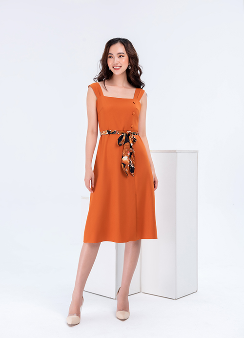 Đầm váy nữ hai dây xòe tùng màu sắc cam chào hè sang chảnh giúp nàng nổi  bật dự tiệc đi biển  Shopee Việt Nam