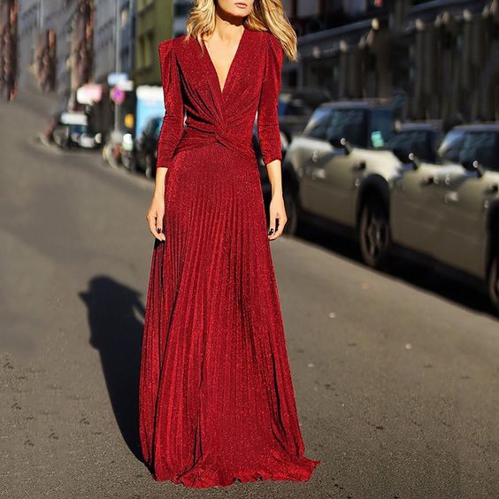 Váy đỏ ngắn cổ vuông tay dài CICI – Hizu Dress Up