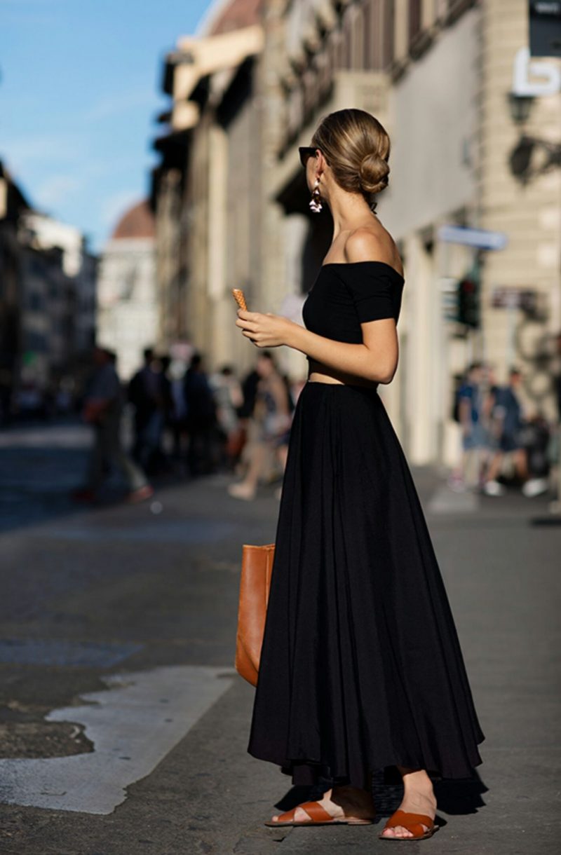 33503B52  Chân váy đen dáng dài xòe nhẹ cạp buộc nơ nhỏ  tuyp si Thời  trang nữ Toson