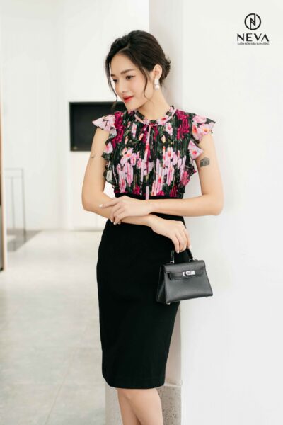 Alternative view of Đầm bút chì phối hoa thân trên 21S2W430365H011