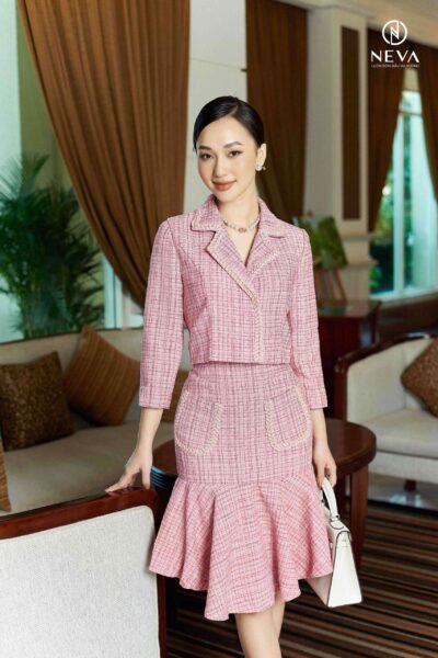 Alternative view of SET ÁO VEST TWEED HỒNG 21F1W610227T021