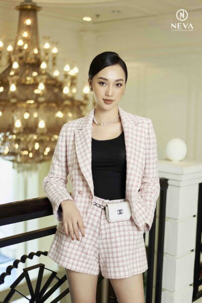Alternative view of Vest dạ tweed caro hồng trắng 21F3W620417K021