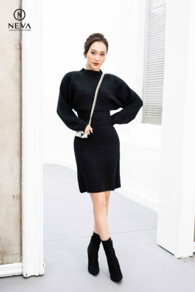 Alternative view of Set đầm len đen 21F4W490002T011