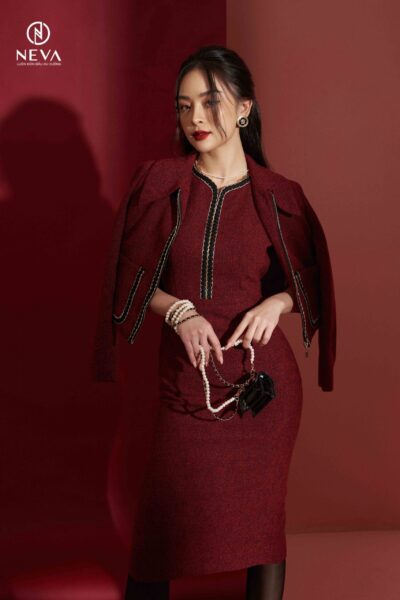 Alternative view of Áo khoác tweed dáng lửng đỏ 21F3W620438T012