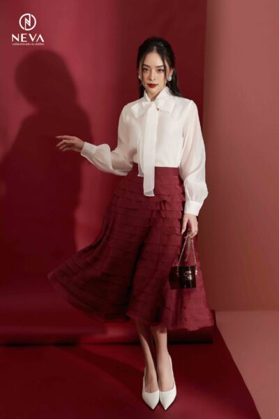 Alternative view of Áo sơ mi basic trắng cổ buộc nơ 21F2W140474T010