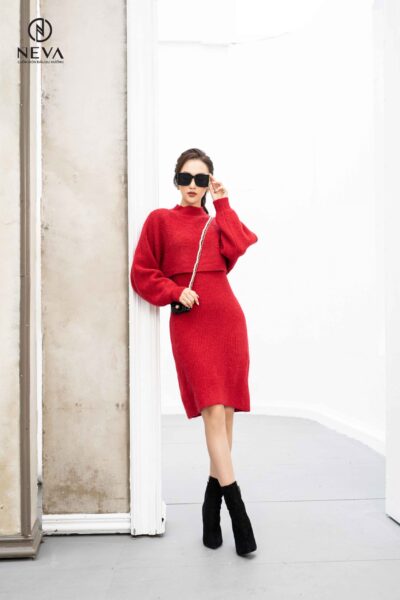 Alternative view of Set đầm len đỏ 21F4W490002T012