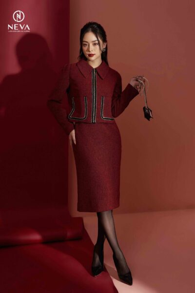 Alternative view of Đầm liền bút chì sát nách đỏ 21F3W470438T012