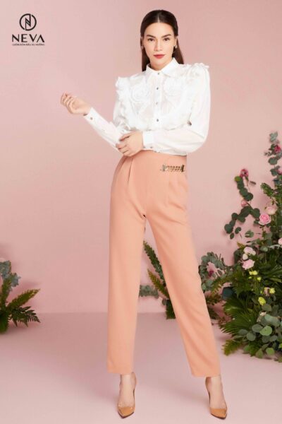 Alternative view of Quần baggy cạp lệch màu hồng cam 21F2W220326T021