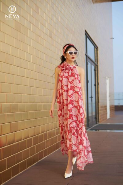 Alternative view of Đầm yếm maxi in hoa peoni hồng 22S2W420491H021