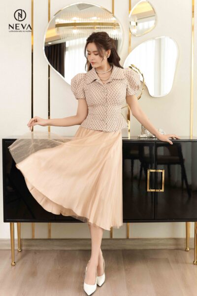 Alternative view of Chân váy lưới be nude 22S2W320523T019