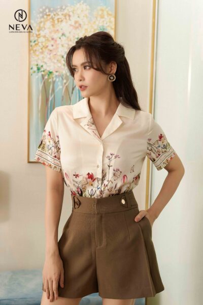 Alternative view of Sơ mi cổ 2 ve in hoa Neva 22S2W130516H019