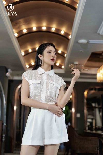 Alternative view of Áo sơ mi ren kẻ 22S2W130541T010