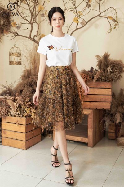 Alternative view of chân váy lưới can bèo gấu dáng xòe 360 22S2W320577H022