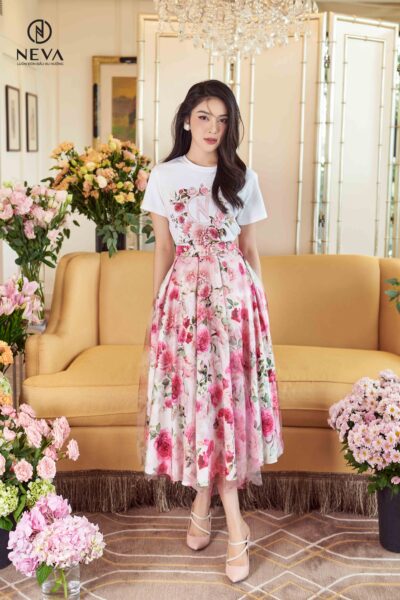 Alternative view of Chân váy lưới in hoa thược dược 22S2W320620H021