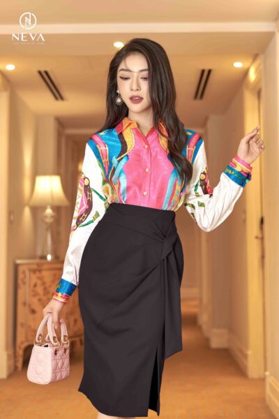 Alternative view of Juýp xẻ vạt nhún lệch 22F3W310648T011