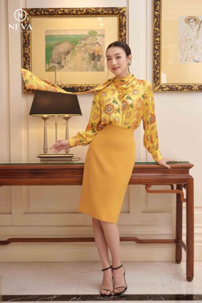 Alternative view of Sơ mi cổ vạt khăn hoa hướng dương 22F2W140643H013