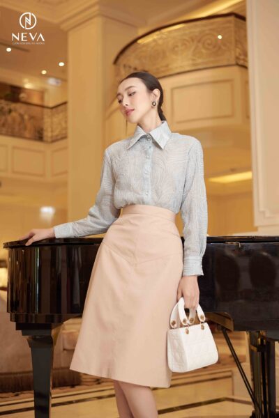 Alternative view of Chân váy A chất xốp vân hoa 22F3W320645T019