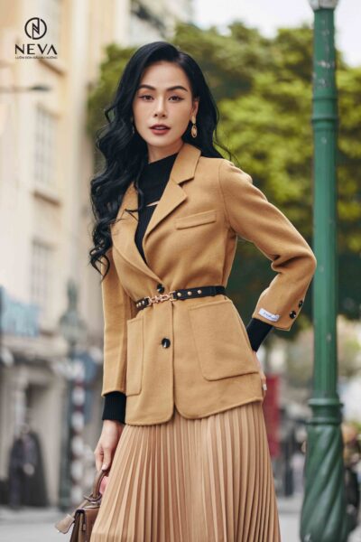 Alternative view of Chân váy midi nâu dập nhăn 22F2W320671T019