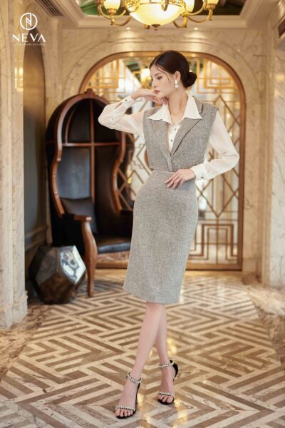 Alternative view of Vest gile tweed ghi 22F3W600666T020