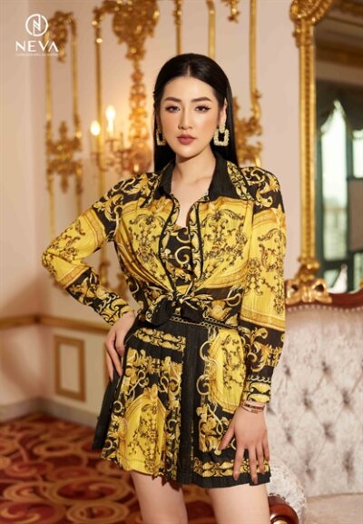 Sơ mi in Baroque nền đen 22S2W140557H011