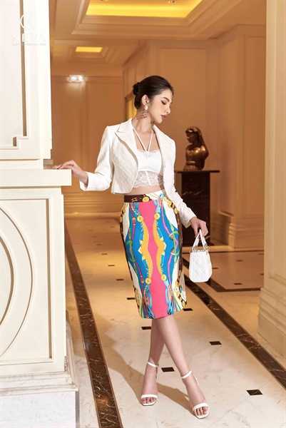 Juýp bút chì in họa tiết Neva color block 22F2W310647H021 - L