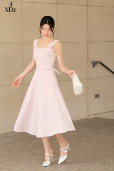 Đầm dáng xòe cổ xuông Comfort Blend 24S1W422002T021