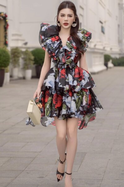 Đầm dạ hội dáng xòe ngắn Flame Petal 24S1W428008H011