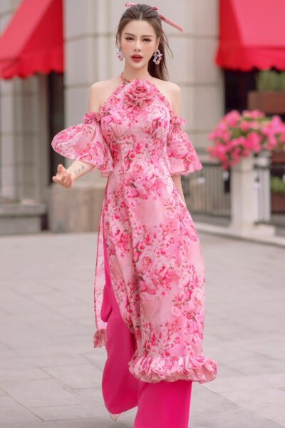 Áo dài cách tân cổ yếm bèo tay Dreamy Blossom 24S1W660007H021