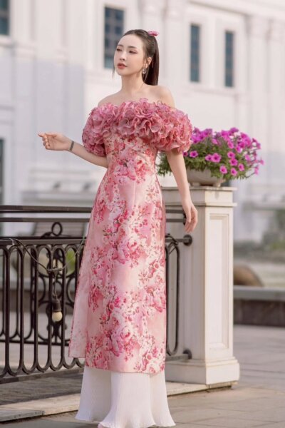 Áo dài vai trễ bèo lạ mắt Ethereal Charm 24S1W660006H021