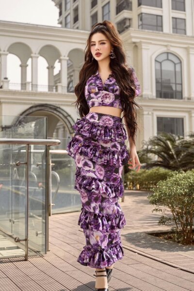 Chân váy bút chì dài midi Veil of Amethyst 25S1W314001H018