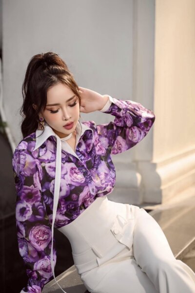 Áo sơ mi dài tay, cổ đức Mauve Horizon 25S1W144001H018