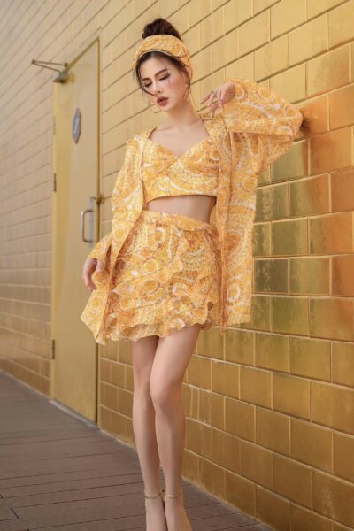 Chân váy mini A bèo rủ, lượn sóng Seraphic Rapture 25S1W301009H013