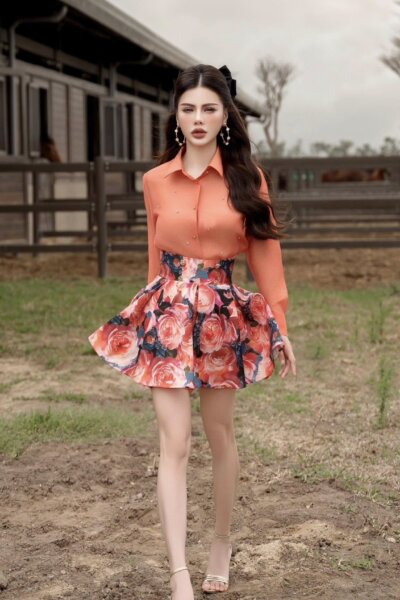 Áo sơ mi dáng xuông basic, dài tay, cổ đức Muse in Silk 25S1W145007T015