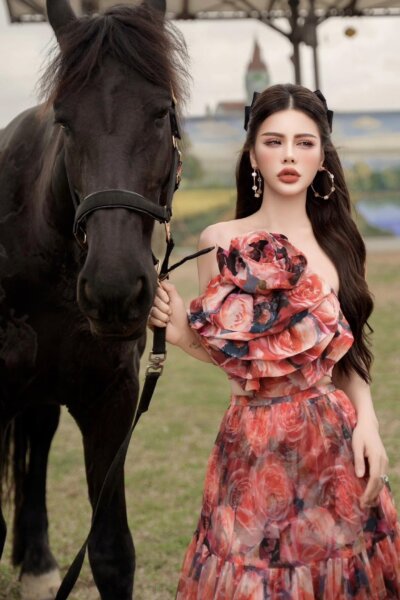 Áo quây xếp hoa Opal Flame 25S1W135008H015