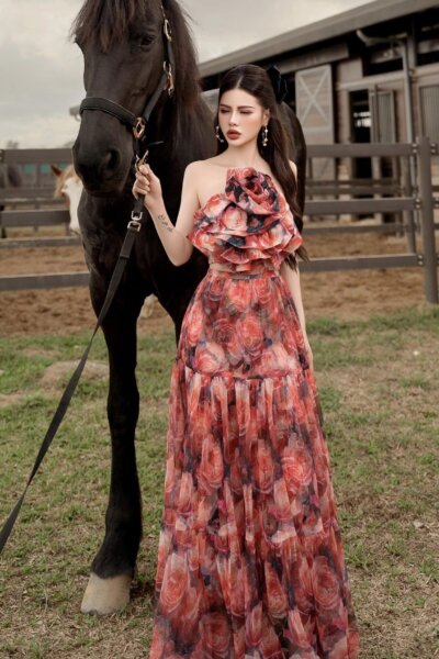 Chân váy Maxi lưới Opal Flame 25S1W325008H015