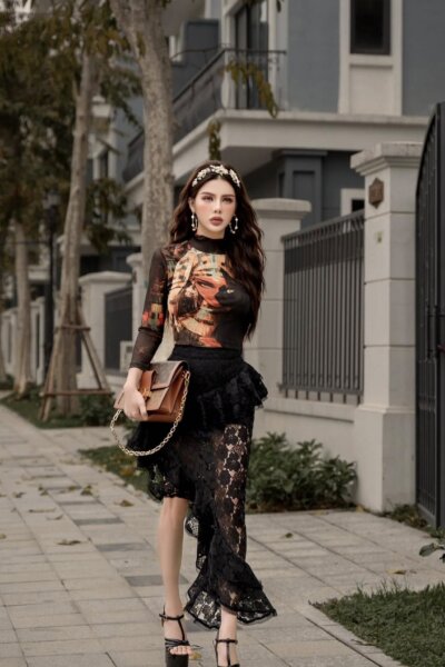 Chân váy bèo xẻ tà độc đáo Luminance 25S1W323004H013