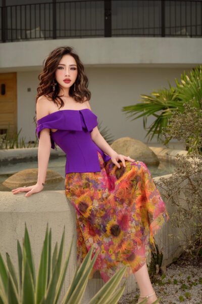 Áo công sở trễ vai Aurora Petals 25S1W139003H017