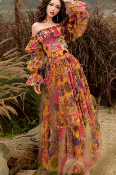 Alternative view of Chân váy maxi Wild Hibiscus 25S1W329002H017