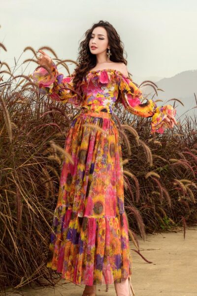 Chân váy maxi Wild Hibiscus 25S1W329002H017