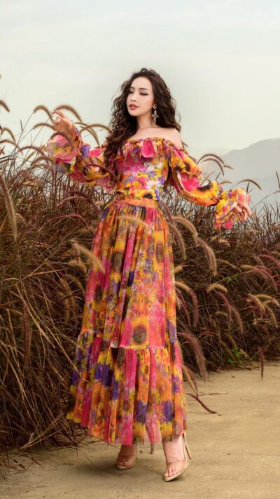 Chân váy maxi Wild Hibiscus 25S1W329002H017