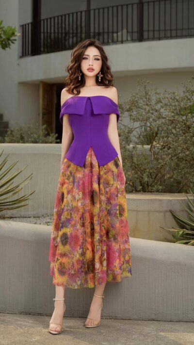 Chân váy midi Aurora Petals 25S1W329003H017