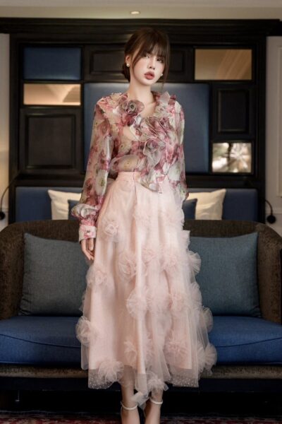 Chân váy midi xòe rủ Misty Sonata 25S1W322005T021