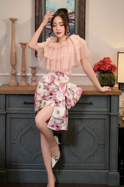 Alternative view of Chân váy mini A xếp nếp tạo nơ to bản trẻ trung Hushed Halo 25S1W302005H021