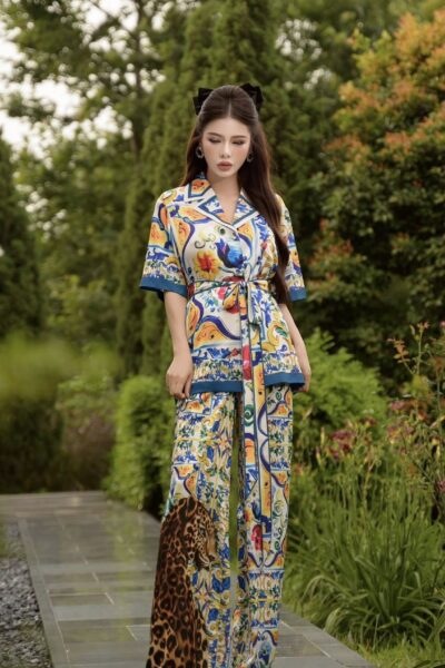 Áo pijama dáng xuông có dây buộc eo Notte di Vaniglia 25S1W133007H015