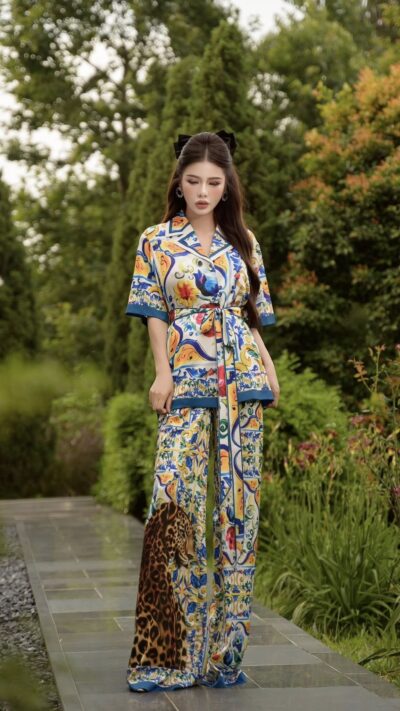 Áo pijama dáng xuông có dây buộc eo Notte di Vaniglia 25S1W133007H015