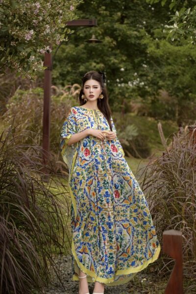 Đầm maxi xuông rộng cổ tròn Canto delle Mani 25S1W433003H015