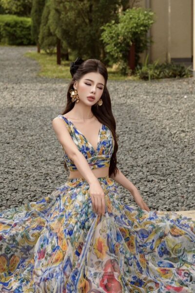 Alternative view of Chân váy maxi với 5 tầng bèo xếp nhún can cầu kỳ Fiorita d’Oro 25S1W313005H015