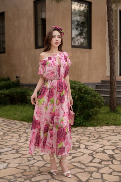 Alternative view of Đầm midi liền thân lệch vai Viola 25S1W436004H021