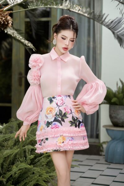 Áo sơ mi cổ đức, tay cách điệu Rosée du Matin 25S1W142101T021