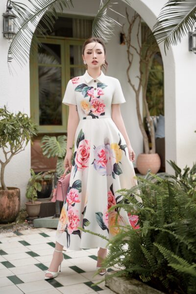 Đầm midi cổ đứcLueur Rosée 25S1W432102H021